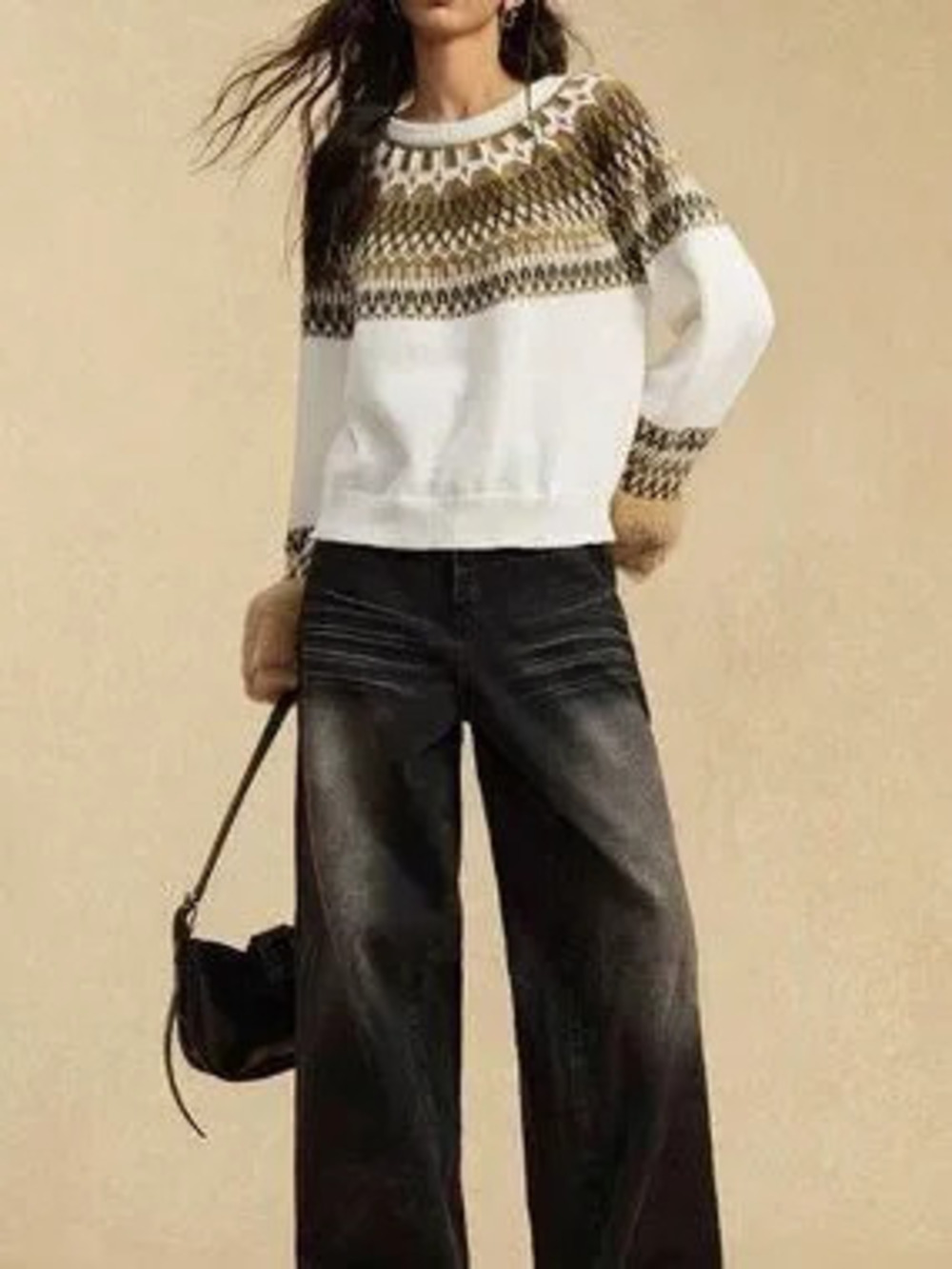 ZARA Multicolor Casual Women's Rib-Knit Raglan Loose Round Neck Pullovers